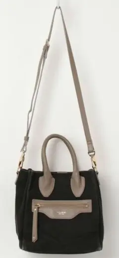 2way キャンバス トート ミニ ショルダー 牛革 ブラック