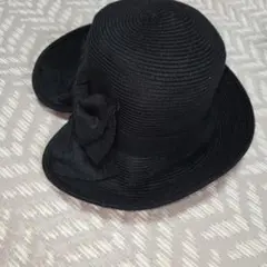 リボン付き黒ストローハット