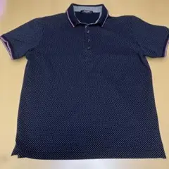 PLUS ONEe ネイビー ドット柄 ポロシャツ L