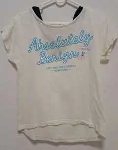 レモンイエロー 半袖Tシャツ 重ね着風 ロゴプリント 160cm