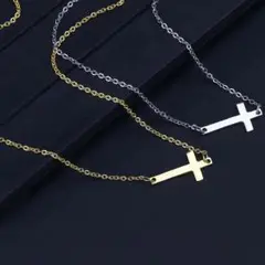 【シルバー】サージカルステンレス 金属アレルギー対応 クロスネックレス