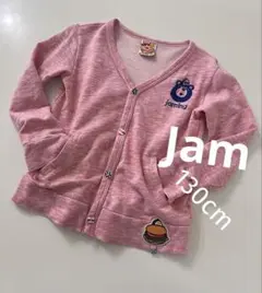 Jamジャムキッズ長袖カーディガンくまピンク子供用秋物アウター羽織り物130cm