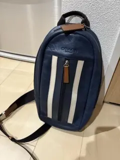 COACH ネイビー ボディバッグ ストライプ