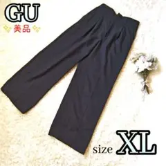 【良品】 GU ジーユー カラー タックワイド ストレート パンツ XL 黒