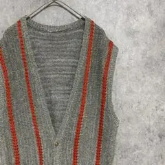 90S vintage ストライプ ニットベスト メンズ 古着 リネン A3
