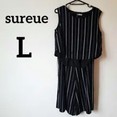 sureue 黒ストライプノースリーブセットアップ　Lサイズ