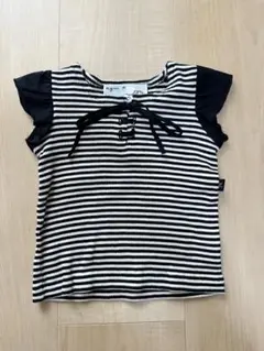 値下げ‼️agues b. アニエスベー ベビー フリル袖の黒白ストライプTシャツ