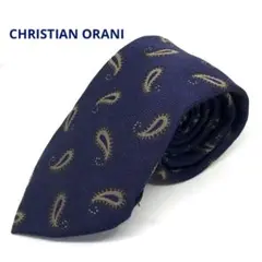 CHRISTIAN ORANI ネクタイ　紺色　ペイズリー　シルク100%日本製