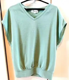 Alma Design Vネック半袖ニット Mサイズ ミントグリーン