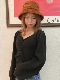 one way フロントドロストニット フロントシャーリング フロントギャザー