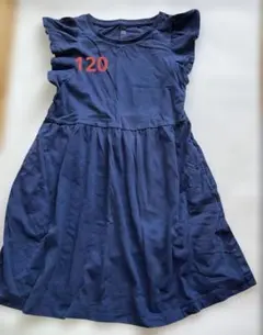 UNIQLO 120ネイビー 紺 フリル袖 ノースリーブ ワンピース
