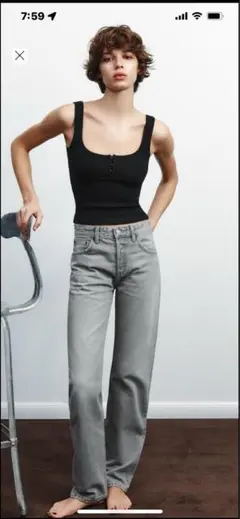 ★今季★ZARA TRFストレートミッドライズジーンズ　34ライトグレー
