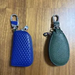 【未使用】レザー風キーケース 青と緑 2個セット