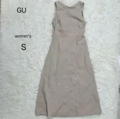 【GU】ノースリーブワンピース バックリボン 麻混 裏地付 春夏 ナチュラル