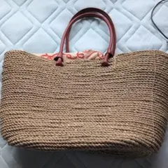 ストロー素材 ベージュ トートバッグ