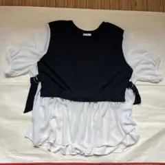 Latique レイヤード 半袖トップス 黒白