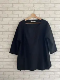 Jih Nunc(ジーヌンク) コットンリネンキーネック7分袖プルオーバーシャツ