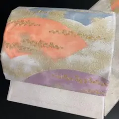 【着】7573a 袋帯 綴織 地紙に切り箔 霞
