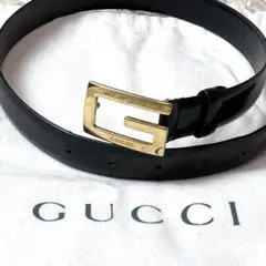 【美品】GUCCI ベルト Gロゴ バックル ゴールド レザー ヴィンテージ