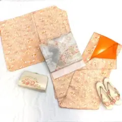 【1208】着物 小紋 袷 単品販売♪ オレンジ