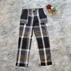 グローバルワーク（M）コットンリネン 2WAY チェック柄パンツ ストレート