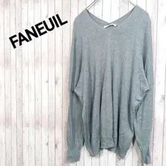 FANEUIL*ルーズ コットン ニット プルオーバー シャツ/グレー Vネック