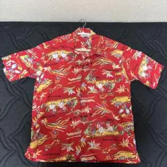 アロハシャツ ハワイアン 柄シャツ Lサイズ　レッド系