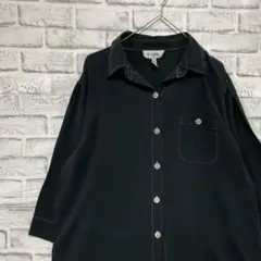 半袖シルクシャツ！アロハ　ブラックレディースXL16