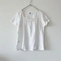 ジェイプレス スクエアネック半袖カットソー トップス 白 M オフィス 4639