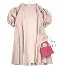 美品 セルフォード 袖バルーンニットワンピース ピンクベージュ 36