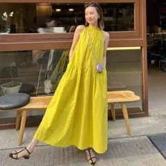 ノースリーブロングワンピース 春夏秋 ゆったりシンプル お出かけデートに最適