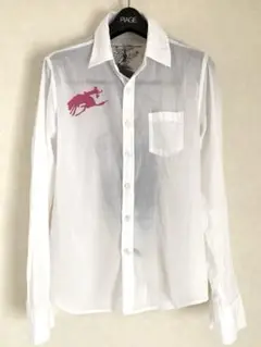 【希少デザイン】ロデオ柄 薄手シャツ 白シャツ 長袖 ホワイトシャツ 馬 M
