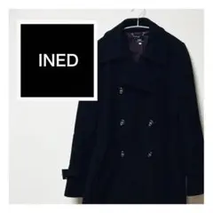 【上品シルエット】イネド ロングコート トレンチコート ウール 黒 サイズ11