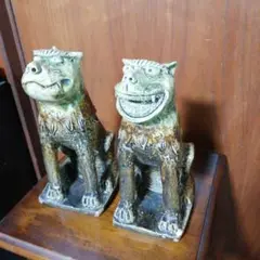 古瀬戸 黄瀬戸 一対獅子 時代物 江戸期 骨董品 狛犬 阿吽 アンティーク 古瀬戸 黄瀬戸 一対獅子 時代物 江戸期 骨董品 狛犬 阿吽