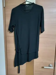 SHELLAC　ロング丈 サイド調節紐有 ブラック半袖Tシャツ