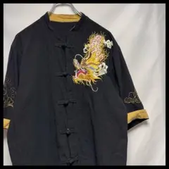 古着　刺繍　チャイナボタン チャイナシャツ　龍　ドラゴン　1