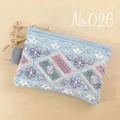 No.026 インド刺繍リボン フェイクレザーミニポーチ