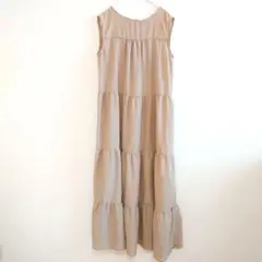 【テチチ テラス】ノースリーブ ティアードワンピース ベージュ Fサイズ