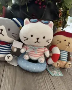 【3点セット】ふくふくにゃんこ　おすわりマスコット　マリンシリーズ