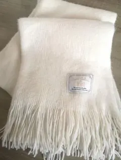 美品 Plame Collome ホワイト マフラー フリンジ付き 大判マフラー