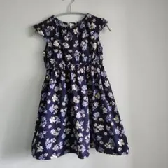 any FAM ワンピース フリル付きノースリーブ 花柄 ネイビー 140