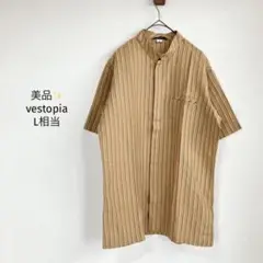 vestopia 麻混シャツ【L相当】ストライプ 刺繍ロゴ 薄手 夏 美品✨