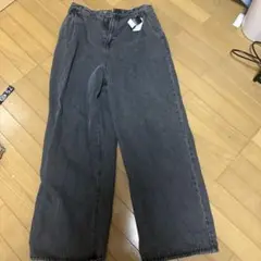 グレー デニム ワイドパンツ