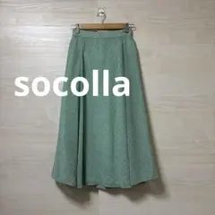 socolla★ミントグリーン ランダムドット柄 フレアスカート 総柄
