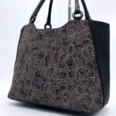 古都印伝 ハンドバッグ 高級鹿革・漆 伝統工芸品 ブラック