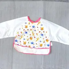 【最低価格】アカチャンホンポ 子供用お食事エプロン長袖　花と動物プリントピンク色