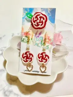 水引ピアス＆ブローチ セット　お買い得品　ハンドメイド　SS5