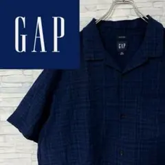 【希少】GAP ギャップ オープンカラーシャツ 半袖 リネン ネイビー XL