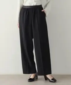オペークドットクリップ美脚ストレッチイージーワイドパンツ【洗濯機洗い可】L黒