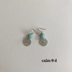 【85】ターコイズ 透かし サークル シルバー ピアス イヤリング ハンドメイド